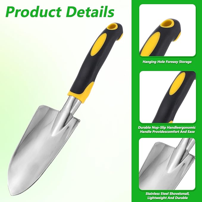 8 Pcs Garden Shovel Aluminum Alloy Heavy Duty Trowel Garden Tool Small Shovels for Digging Metal Hand Trowel Spade with Soft TPR Handle for Lawn Yard Farm Home Shop Planting