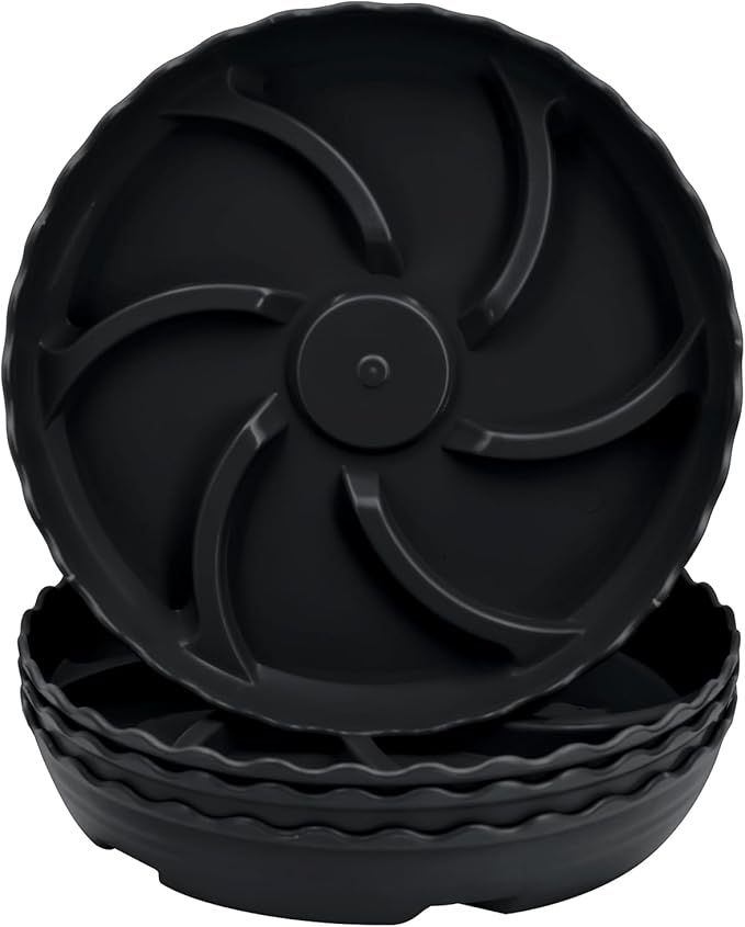 4 Pack 12 Inch Plant Trays for Pots, Raised Ridge Plant Saucers,6 8 10 14 Inch Durable Plastic Plant Pot Saucer,Black Round Plant Water Catcher Tray for Indoors and Outdoors (Black, 12‘’4pack)