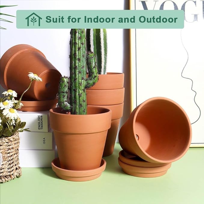 vensovo Terra Cotta Pots with Saucer - 6 Pack 5 Inch Clay Pot Ceramic Pottery Planter Cactus Flower Pots Succulent Pot Drainage Hole, Great for Plants, Crafts and Wedding Favor