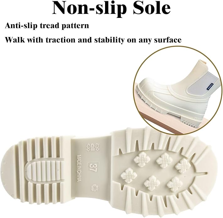 Short Rain Boots Women Waterproof Ankle Rainboots Fashion Chelsea Boots Non-Slip Garden Shoes for Outdoor Work Booties