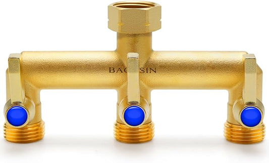 Brass Garden Hose Splitter, 3 Way Hose Splitter, Outdoor Hose Splitter, Outlet for Regulating and Shutting Off Water Flow