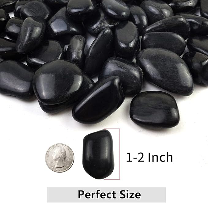 5lbs Black Pebbles for Plants, 1-2 Inch High Polished Natural River Rocks for Landscaping, Decorative Stones Vase Filler Fish Tank Aquariums Garden Outdoor and Indoor DIY