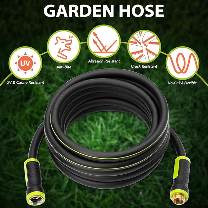 Heavy Duty Garden Hose 100ft x 5/8” – Flexible Water Hose, Leak-Proof, Lightweight Hybrid Hose with Swivel Handle & 10 Function Spray Nozzle – Durable Outdoor Hose, Kink Free