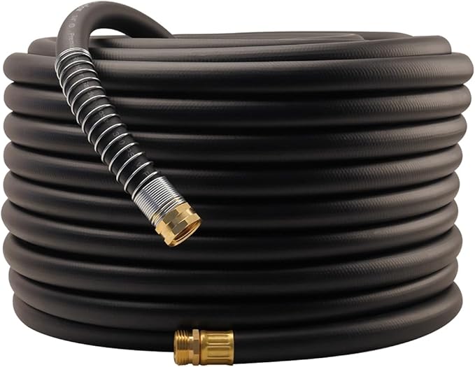 WiseFlow Garden Hose 150FT x 3/4", Heavy Duty Rubber Hose, 1000PSI Burst, 300PSI Working, Water Hose with Five Layered Braiding, Male Female Fittings (Black)