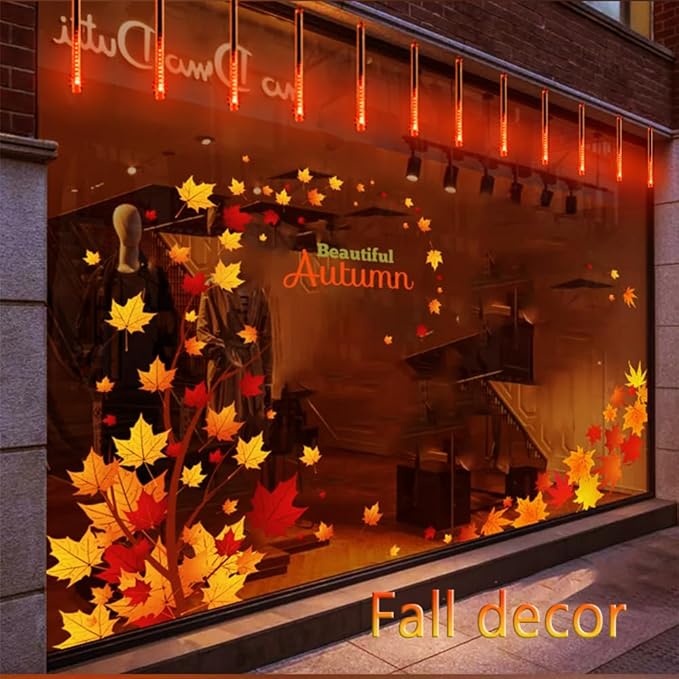 Kwaiffeo Outdoor Halloween Decorations, 24 Tubes Meteor Shower Lights(Equivalent to 3 Sets of 8-Tube) for Halloween Decoration Outside, Orange Lights for Tree Fall Autumn Decor, UL Plug