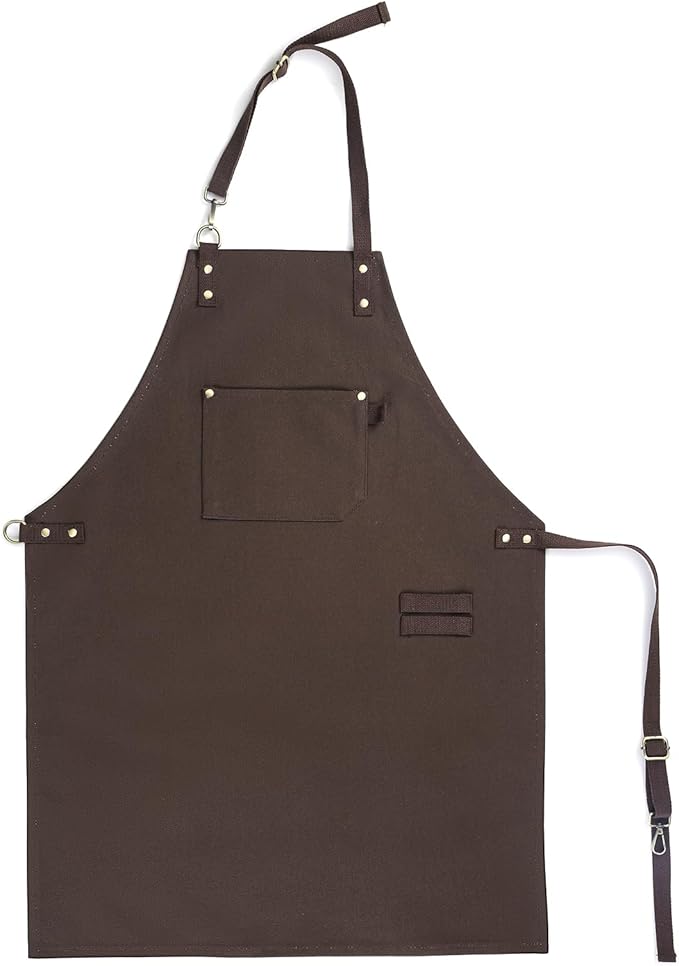 No-Tie Canvas Apron Heavy-Duty 16OZ Work Apron With Front Pocket Extra Long Straps Adjustable M–XXL (Coffee)