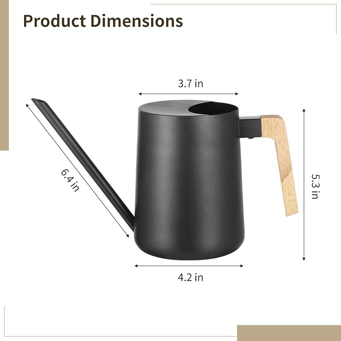 Homaisson 35 oz Metal Small Indoor Watering Can with Long Spout & Real Wood Handle for House Plants, Rust-Resistant Watering Pot for Indoor and Outdoor, Ideal for Houseplants, Modern Minimalist Design