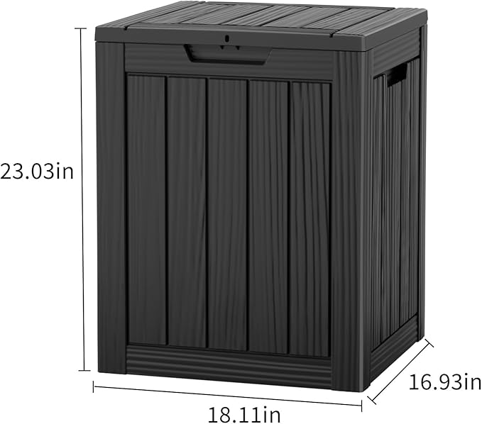 28 Gallon Waterproof Resin Deck Box, Lockable Outdoor Storage Box for Patio Furniture, Garden Tools, UV Resistant, and Multi-Functional (Black)