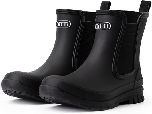 NITTI Women's Waterproof Short Rain Boots Slip-Resistant Rubber Chelsea Garden Shoes with Comfort Insole