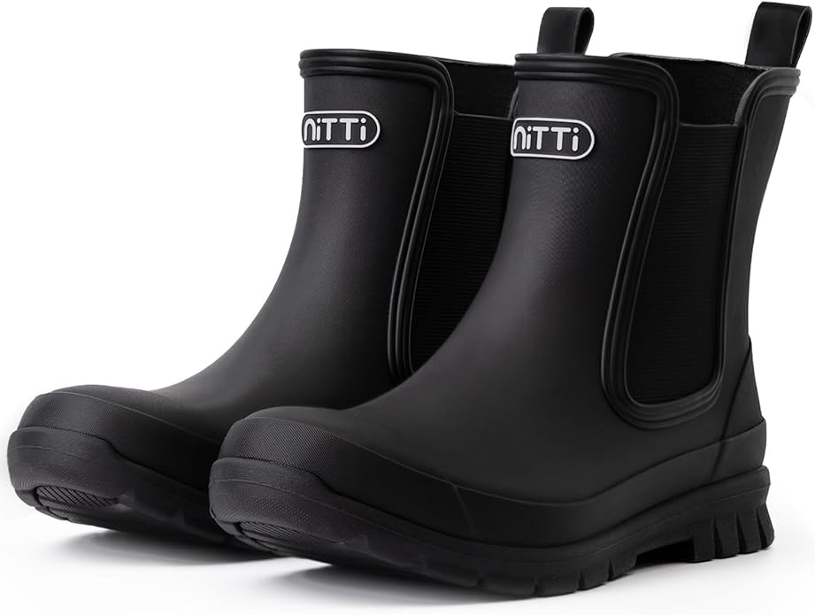 NITTI Women's Waterproof Short Rain Boots Slip-Resistant Rubber Chelsea Garden Shoes with Comfort Insole