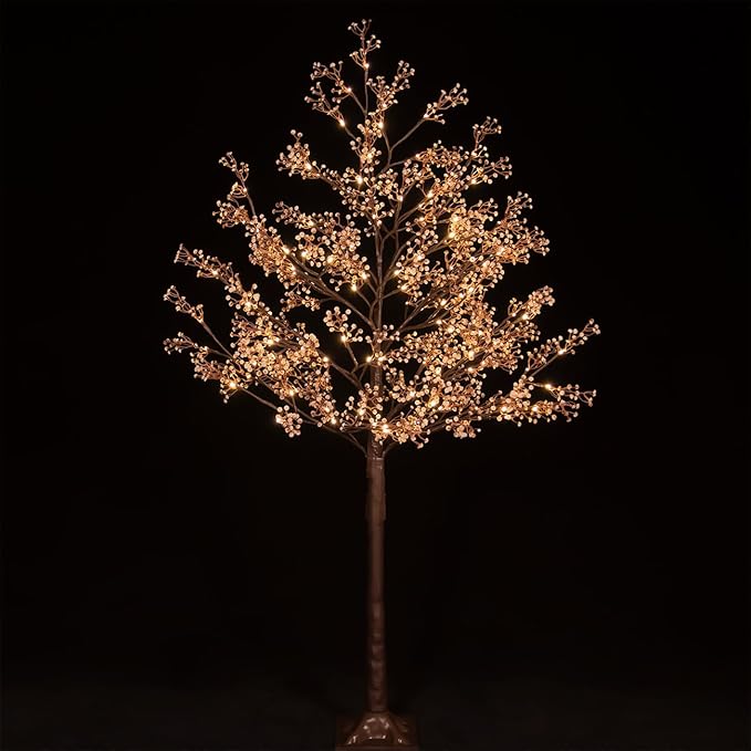5ft Lighted Baby's Breath Tree with 128 Warm White LED Lights for Holiday Decor - Dimmable, UL Certified, Waterproof - Ideal for Indoor and Outdoor Decoration