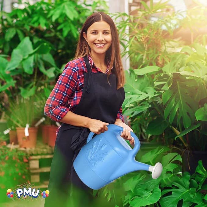 PMU 2 Gallon Watering Can - Garden Watering Can for Indoor & Outdoor Plants - Plastic Water Can with Detachable Sprinkler Head - Large Water Pot, Made in USA - Blue Pkg/6