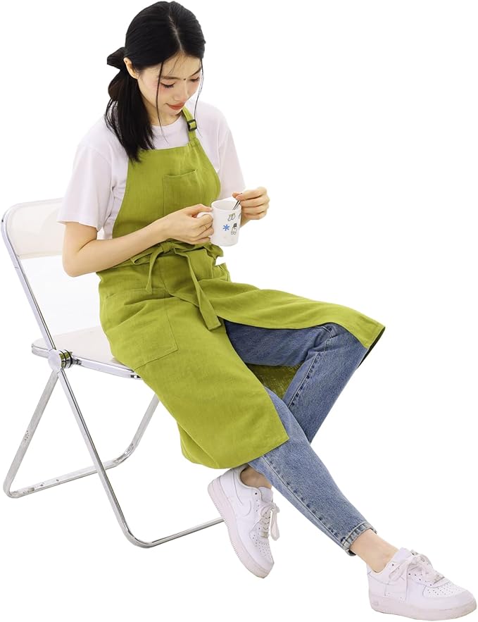 Linen Apron for women with pockets Cottion Linen Split-leg Apron for Clay Kichen Artist Pottery Gardening