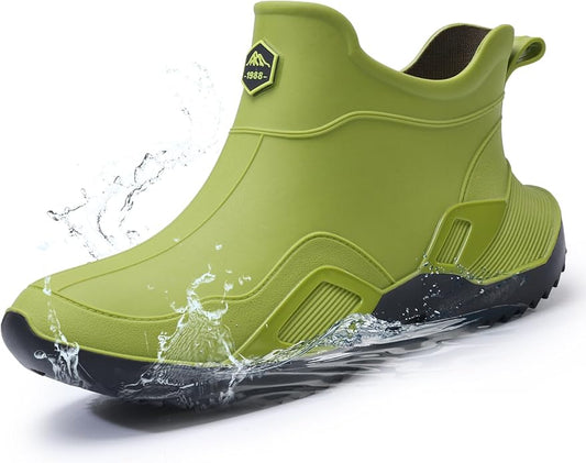 Women's Ankle Rain Boots - Slip On Waterproof Festival & Garden Shoes for Men - Comfortable Lightweight Rubber Wellies with Decorative Buckle