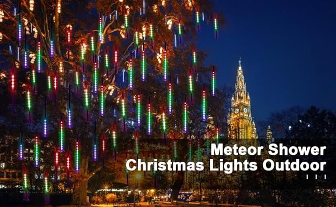 14.8ft Meteor Shower Lights - Waterproof, Connectable - Hanging Falling Rain Light for Tree, Bushes, Christmas(Multicolor)