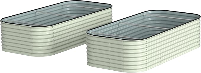 MUPATER 24''H Raised Garden Bed, Galvanized Raised Garden Bed with 3 Aluminum Support Rods, 8x4FT Modular Raised Planter Box Outdoor for Vegetables, Mutli in 1 Metal Garden Bed, Beige