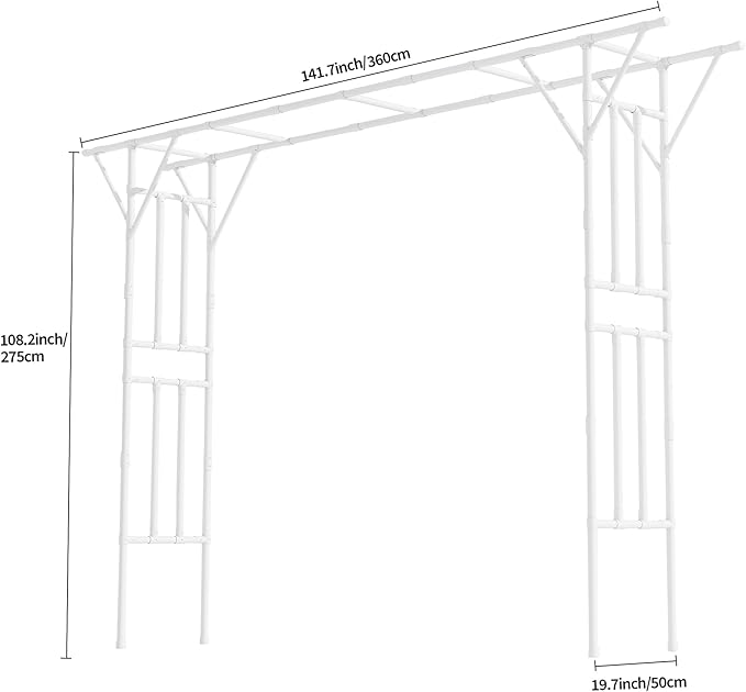Flat Top Garden Arch Arbor Trellis, 11.81FT x 9.02FT Metal Pergola for Climbing Plants, Galvanized Steel Pipe with Plastic Coating, Decorations Pergola for Garden, Backyard, Lawn(White)