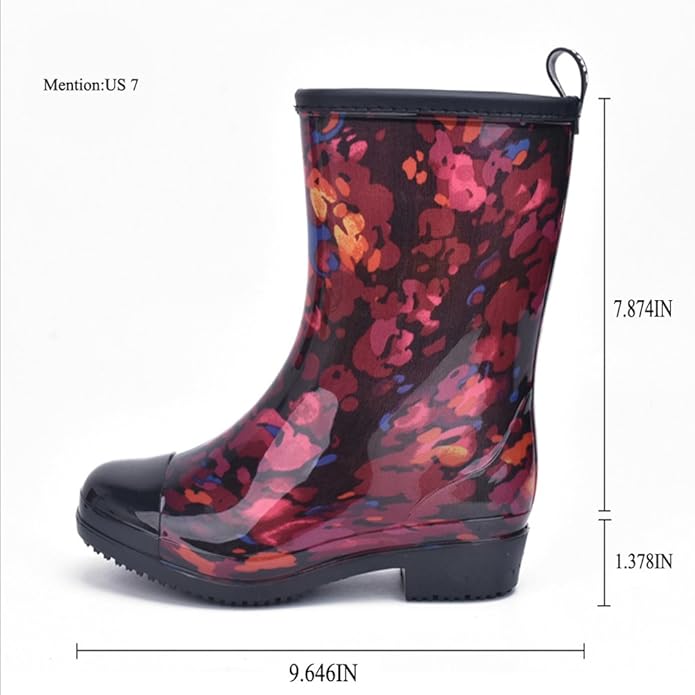 Women Half Calf Rubber Rainboots Leopard gerbera Red Floral Printed Waterproof Rubber Garden rain footwear