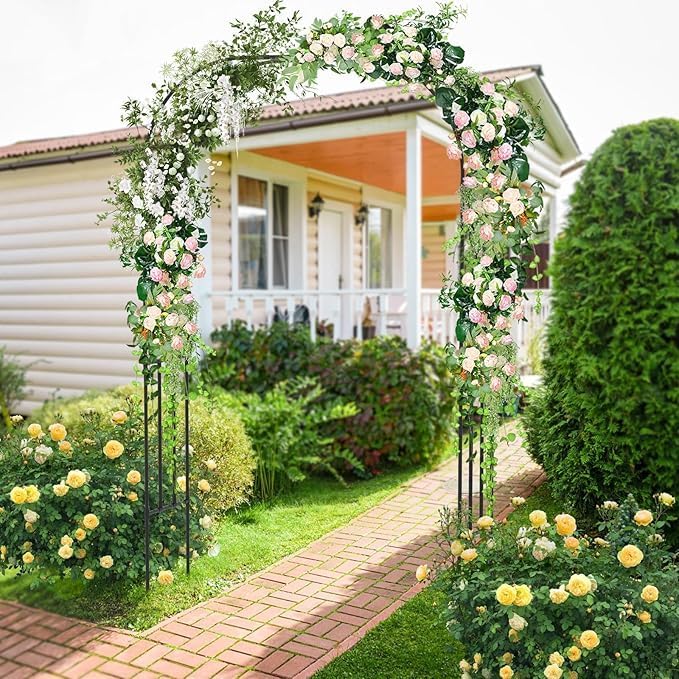 LDAILY Moccha Garden Arch Arbor Trellis, 95" Sturdy Metal Arbor with PE-Coated Steel Tubes, Spiral Rods Design, Outdoor Archway for Climbing Plants, Garden Arch for Wedding Decoration, Lawn, Party