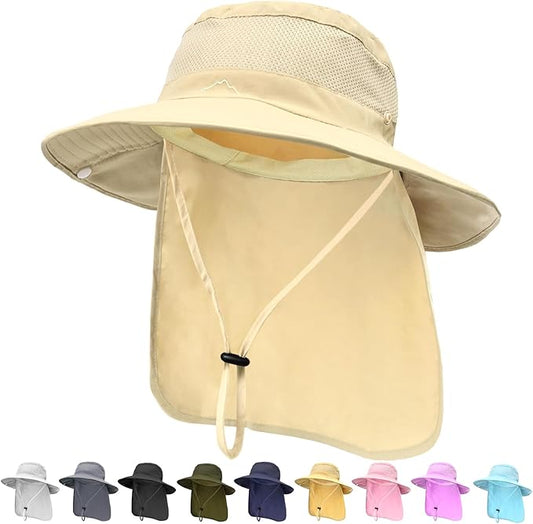 ZOORON Sun Hats for Men Women Fishing Hat with Neck Flap,UPF 50+ Sun Hat Waterproof Wide Brim Bucket Hats for Safari Hiking