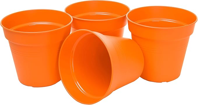 Mintra Home Garden Pots 4pk - Flowers, Herbs, Plants, Indoor, Outdoor, Colorful, Wholesale, Bulk (Orange, 19cm Diameter (7.5in))