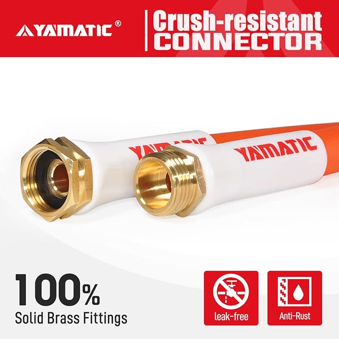 YAMATIC garden hose 5/8" x 30 FT, 600 PSI drinking water safe hose – All-Weather 30 ft garden hose with kink resistant 3/4" GHT Brass Fittings