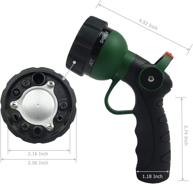 Garden Hose Nozzle Thumb Control Heavy Duty Metal Water Nozzle with Adjustable Watering Patterns High Pressure Hose Nozzle Sprayer, Pefect for Car Washing and Pets Showering