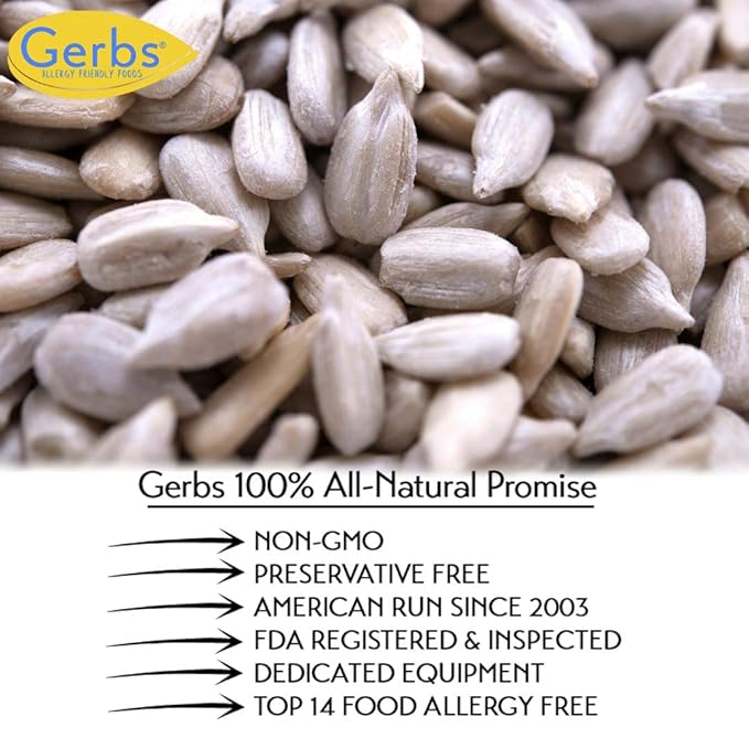 Gerbs Raw Sunflower Seed Kernels 14 oz. | No Additives, Resealable Bag | Mild & Crunchy | Top 14 Allergen-Free