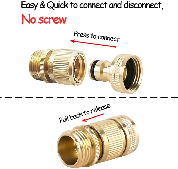 HQMPC Garden Hose Quick Connect Solid Brass Quick Connector Garden Hose Fitting Water Hose Connectors 3/4 inch GHT (2SETS)