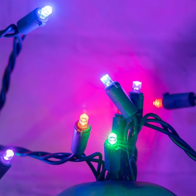 YULETIME Multicolor Wide Angle LED Christmas Lights 200 Count 50 ft, Pack of 2 Strands 25 ft 100 Lights UL Certified Commercial Grade String Light Set (Multicolor)