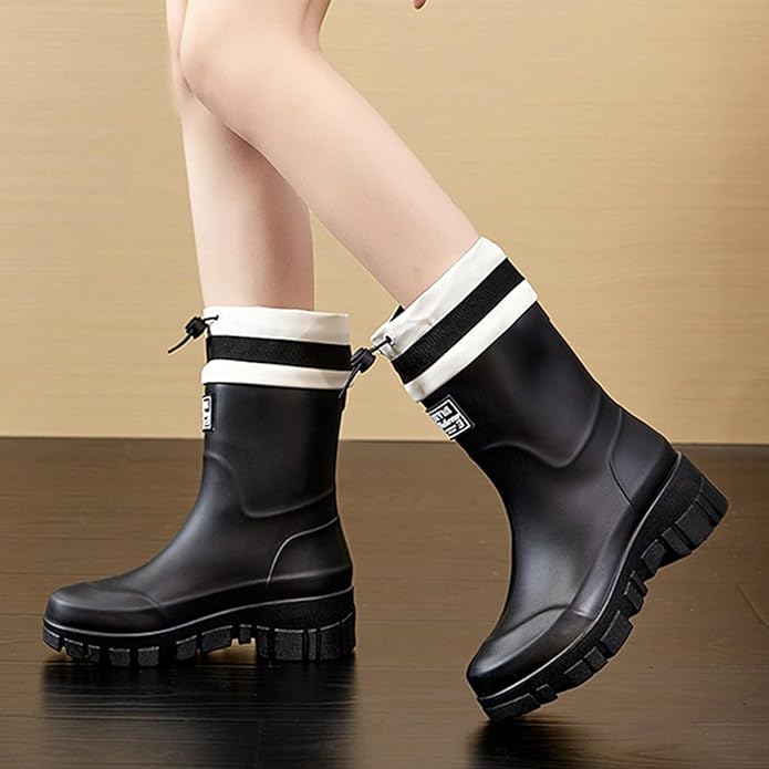 Nutropa Waterproof Mid Calf Women Rain Boots Lightweight Comfortable Wide Calf Garden Shoes