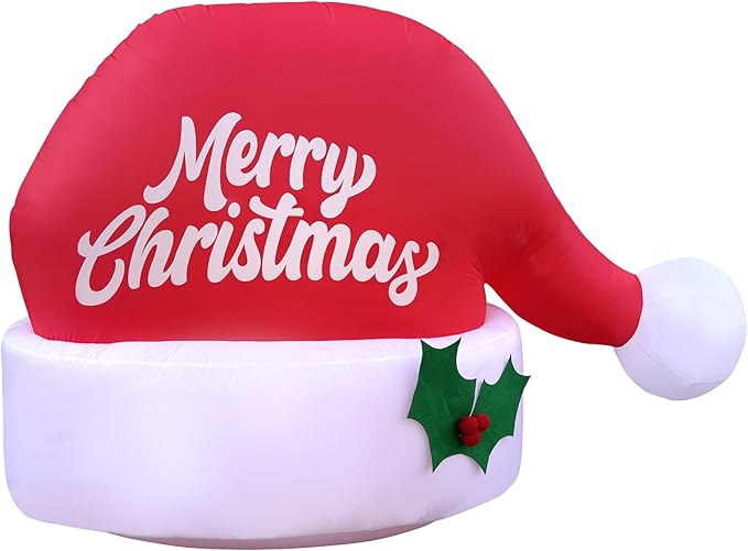 Holidayana Christmas Inflatables Large 4.5ft Tall Merry Christmas Santa Hat - Inflatable Outdoor Decorations Blow Up X-mas Decorations for Yard, Lawn & Garden Internal Lights & Built-in Fan