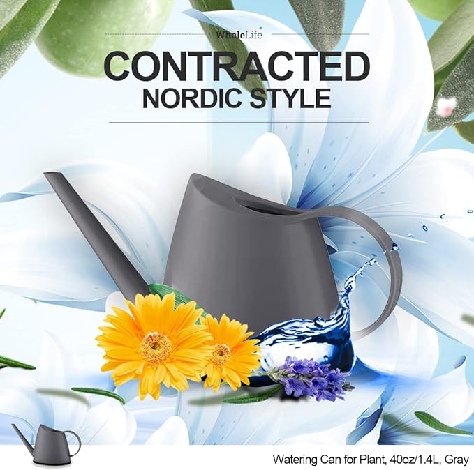 WhaleLife Indoor Watering Can for House Bonsai Plants (1.4L, Gray)