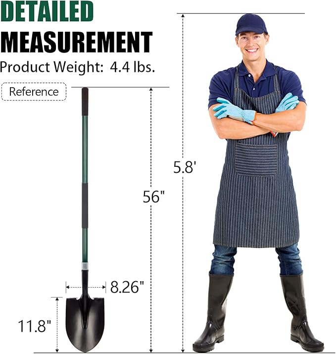 VNIMTI Heavy Duty Gardening Shovel, 56 Inch Round Blade with Fiberglass Handle (Green)
