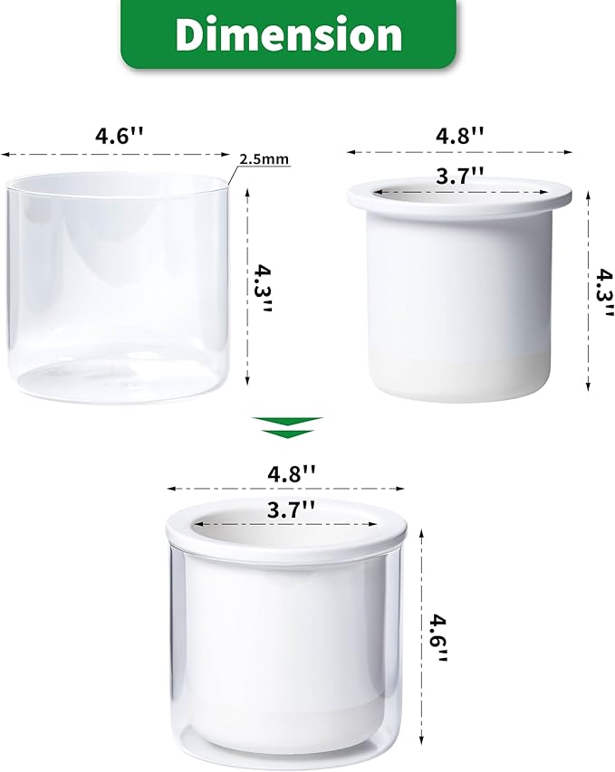 Phoenix Vine 4 Inch Self Watering Planter Pot, Design White Terracotta Pots for Plants, Indoor Cylinder Terra Cotta Pots with Glass Vase, Set of 2, 51-B-E-2