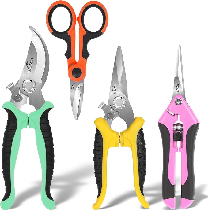 4-Pack Multifunctional Garden Scissors Set-BIDMLI Stainless Steel Pruning &Floral Shears with One-Piece Handle Blades for Tree Pruning, Flower Trimming, and Fruit Picking Tasks at Home&Garden Tool.