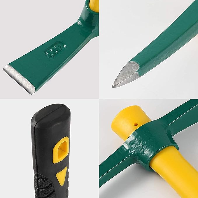 JEUIHAU 15 Inches Pick Mattock Hoe, Forged Adze Hoe with Plastic Coated Fiberglass Handle, 1.5 Lb Weeding Mattock Hoe for Gardening, Loosening Soil, Camping, Planting