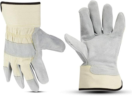 Glove Station Cowhide Leather Work Gloves for Men & Women – Work Gloves with Split Leather Palm, Rubberized Safety Cuff