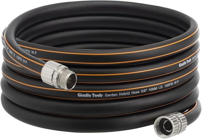 Giraffe Tools Leader Hose 10ft x 5/8", Custom Length, Heavy Duty, No Kink, Flexible, Rubber Garden Hose, Leakproof Water Hose with Male to Female Fittings, 600 Burst PSI