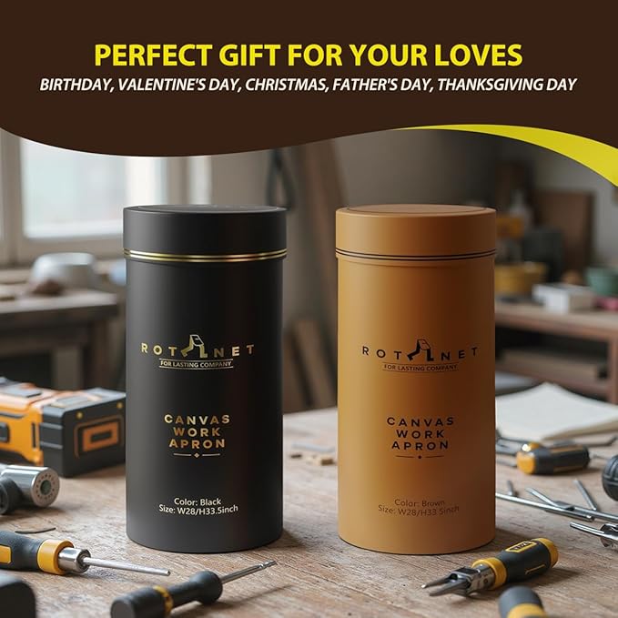 ROTANET Woodworking Apron for Men, Canvas Work Aprons Waterproof Heavy Duty Tool Pockets for Shop Carpenter Woodworkers Gifts