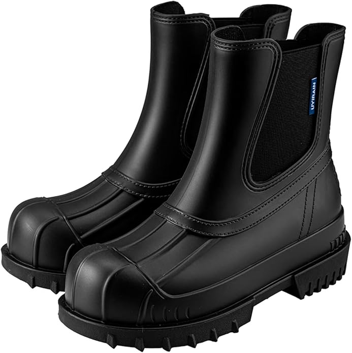 Short Rain Boots Women Waterproof Ankle Rainboots Fashion Chelsea Boots Non-Slip Garden Shoes for Outdoor Work Booties