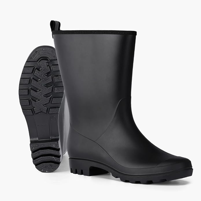 Wide Calf Women's Rain Boots Waterproof PVC Women Rubber Boot Mid Height Rain Shoes for Outdoor Gardening Work Walking