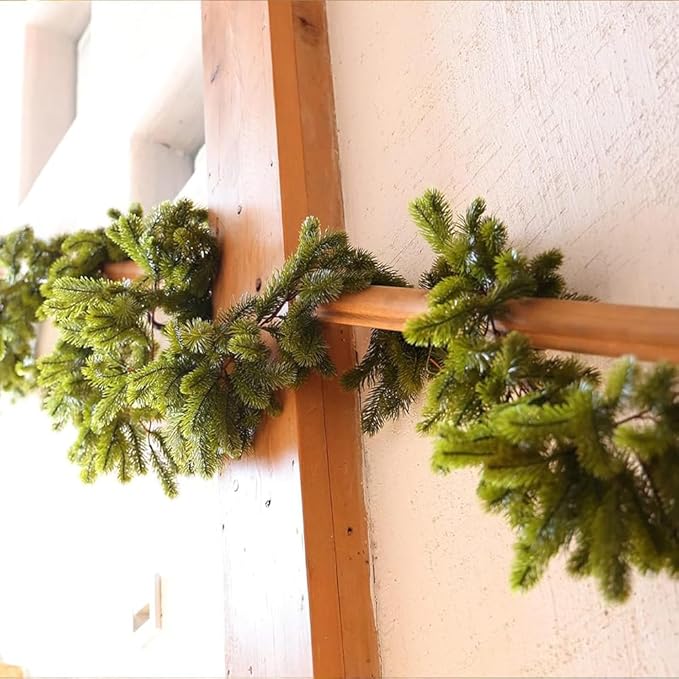 6FT Christmas Garland PARTY JOY Pine Garland with 9.8FT LED String Lights, Greenery Plant for Christmas Decorations Table Mantle Background Wall Room Outdoor Indoor Winter Decoration