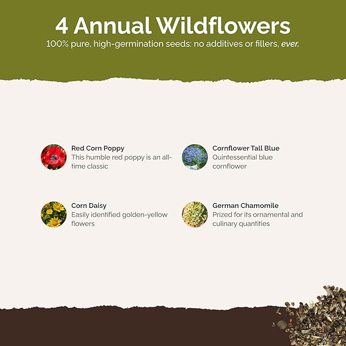 Eden Brothers Back to Basics Flower Mixed Seeds for Planting, 5 lb, 2,400,000+ Seeds with Cornflower Tall Blue, Corn Daisy, Attracts Pollinators, Plant in Spring or Fall, Zones 3, 4, 5, 6, 7, 8, 9, 10