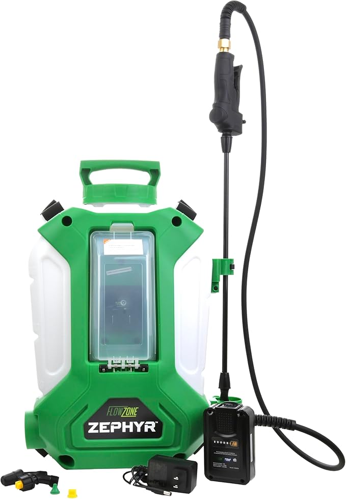 FlowZone Zephyr Flow Optimized QuickSwap Compatible Battery Powered Backpack Sprayer - 4 Gallon Electric Sprayer for Lawn, Garden, Pest Control (Battery + Charger Included)