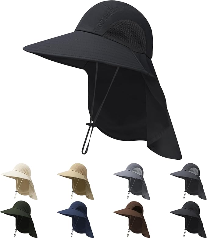 NPQQUAN Sun Hats for Men Women with Neck Flap UPF 50+ UV Protection Wide Brim Bucket Hat Safari Hiking Fishing Hats