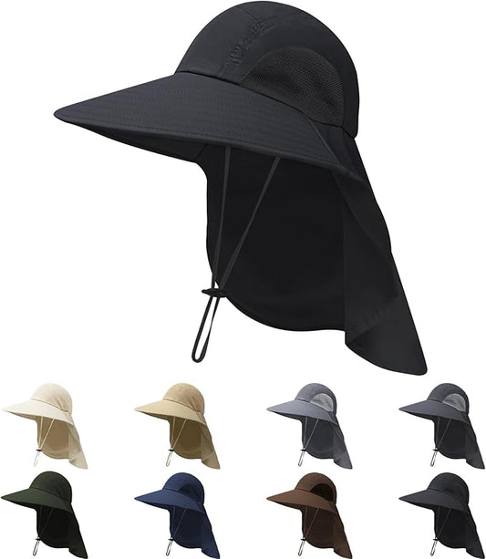 NPQQUAN Sun Hats for Men Women with Neck Flap UPF 50+ UV Protection Wide Brim Bucket Hat Safari Hiking Fishing Hats