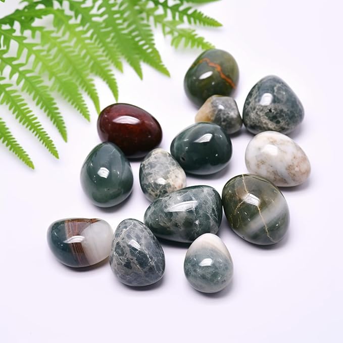 Polished Moss Agate Crystal Stones - 2 Pieces of 1.2-Inch Super Large Handpicked Natural Tumbled Gemstones for Reiki, Chakra Healing, and Home Decor