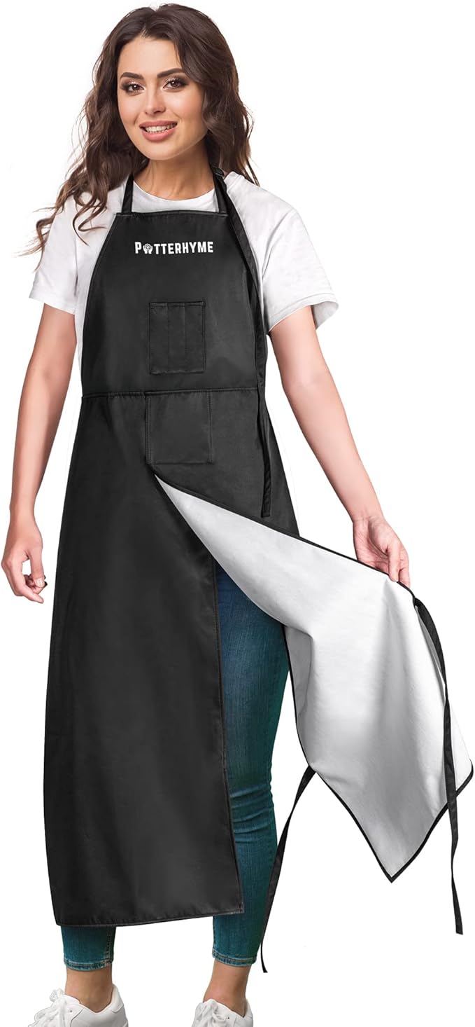 Reusable Full Coverage Waterproof Pottery Apron Split Leg - 100% Lined Polyester Apron For Men & Women - For Ceramic Wheel Throwing, Woodturning, Painting, and Clay or Tattoo Artists