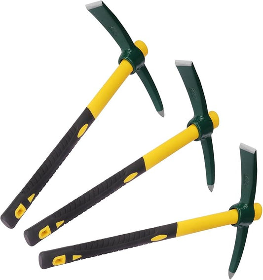 3 Pack 15 Inch Mattock Hoe, Steel Forged Pickaxe with Fiberglass Handle, Weeding Pick Axe, Hand Digging Mattock for Camping, Prospecting, Weeding